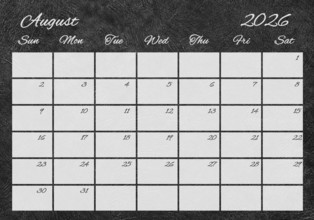 Printable Wall Calendar, August 2026 Retro