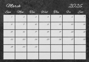 Printable Wall Calendar, March 2026 Retro