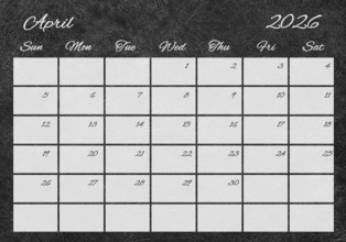 Printable Wall Calendar, April 2026 Retro