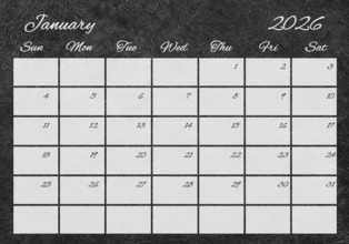 Printable Wall Calendar, January 2026 Retro