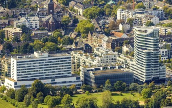 Aerial view, high-rise building The Zipper Hotel and Apartments, Schön Klinik Krankenhaus, Heerdt,