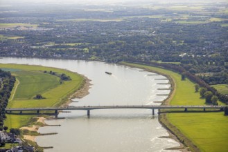 Aerial view, construction site and one-way trafficable Josef-Kardinal-Frings-Bridge over the river
