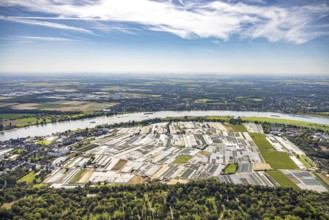 Aerial view, horticultural farms and agricultural use in the district of Volmerswerth, shapes and