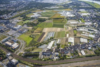 Aerial view, agricultural areas and horticultural businesses, district Hamm, Düsseldorf, Ruhr area,