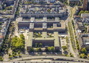 Aerial photograph, Jürgensplatz police headquarters, above Ministry of Labour, Health and Social