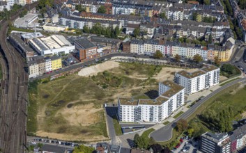 Aerial view, construction site Grand Central district for new residential quarter, former postal