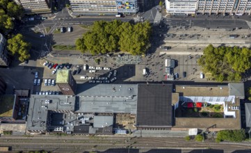 Aerial view, station building, station forecourt, main station, Konrad-Adenauer-Platz, city centre,