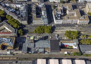 Aerial view, station building, station forecourt, main station, Konrad-Adenauer-Platz, city centre,