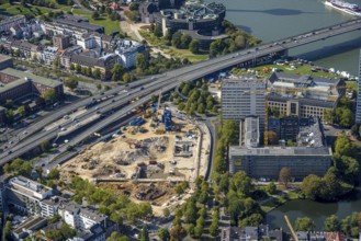 Aerial view, construction site Haroldstraße, demolition of the former Ministry of the Interior and