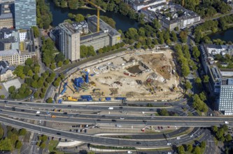 Aerial view, construction site Haroldstraße, demolition of the former Ministry of the Interior and