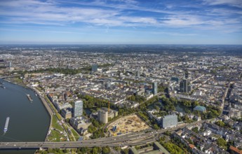 Aerial view, overview city centre view, below construction site Haroldstraße, demolition of the