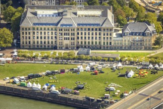 Aerial view, event with pavilions on the meadow at the State Chancellery of North Rhine-Westphalia,