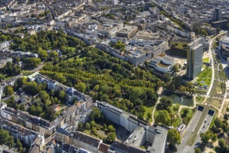 Aerial view, Hofgarten Park, Dreischeibenhaus and Schauspielhaus, Hofgarten Palais, Pempelfort,