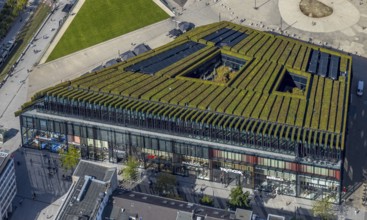 Aerial view, Ingenhoven-Tal green building Kö-Bogen II, planted with hornbeam hedge, city centre,