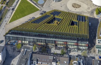 Aerial view, Ingenhoven-Tal green building Kö-Bogen II, planted with hornbeam hedge, city centre,