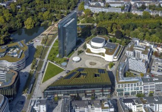 Aerial view, Dreischeibenhaus and Schauspielhaus, Ingenhoven-Tal green building Kö-Bogen II,