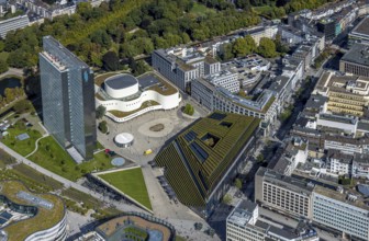 Aerial view, Dreischeibenhaus and Schauspielhaus, Ingenhoven-Tal green building Kö-Bogen II,