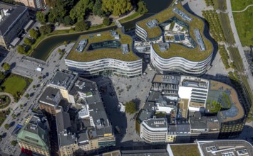 Aerial view, Kö-Bogen shopping centre, city centre, Düsseldorf, Ruhr area, North Rhine-Westphalia,
