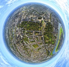 Aerial view, Hofgarten, residential area Kaiserstraße and Jägerhofstraße with Düsseldorfer
