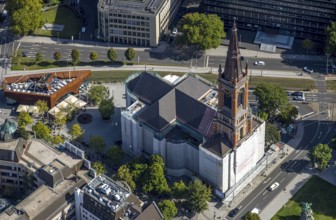 Aerial view, renovation and redevelopment Johanneskirche, Martin-Luther-Platz, city centre,