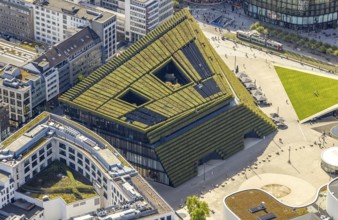 Aerial view, Ingenhoven-Tal green building Kö-Bogen II, planted with hornbeam hedge, city centre,