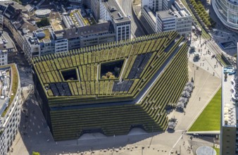 Aerial view, Ingenhoven-Tal green building Kö-Bogen II, planted with hornbeam hedge, city centre,