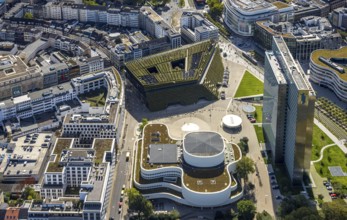 Aerial view, Dreischeibenhaus and Schauspielhaus, Ingenhoven-Tal green building Kö-Bogen II,