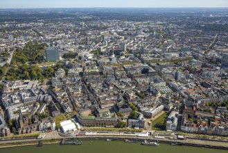 Aerial view, city centre view with the old town and Rheinpromnade, Dreischeibenhaus and
