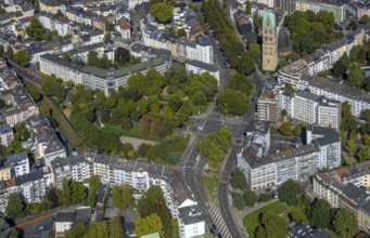 Aerial view, park and street crossing Prinz-Georg-Straße with Vagedesstraße, bus stop D-Schloss