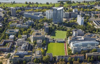 Aerial view, Sky Office high-rise office building, sports centre north football stadium BV 04
