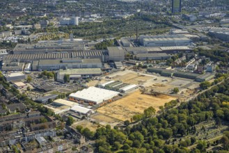 Aerial view, derelict site of the former Blumengroßmarkt Düsseldorf eG on Ulmenstraße, Derendorf,