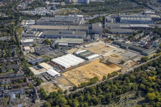 Aerial view, derelict site of the former Blumengroßmarkt Düsseldorf eG on Ulmenstraße, Derendorf,