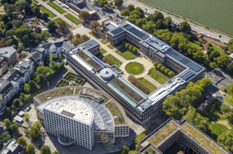 Aerial view, Ehrenhof Kunstpalast art museum, semicircular building Ministry of the Environment,