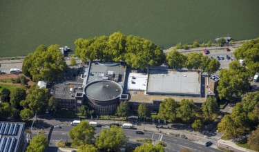Aerial view, Rheinterrasse Düsseldorf on the river Rhine, event building, Pempelfort, Düsseldorf,
