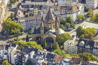 Aerial view, evang. Kreuzkirche, Pempelfort, Düsseldorf, Ruhr area, North Rhine-Westphalia,