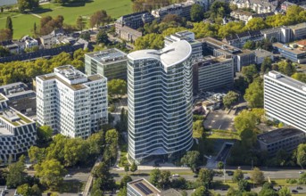 Aerial view, Sky Office office tower block, Golzheim, Düsseldorf, Ruhr area, North