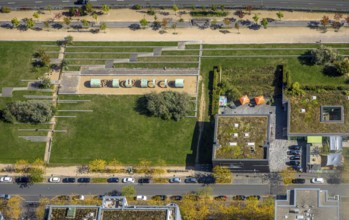Aerial view, children's playground in Maurice-Ravel-Park, Marc-Chagall-Straße, Pempelfort,