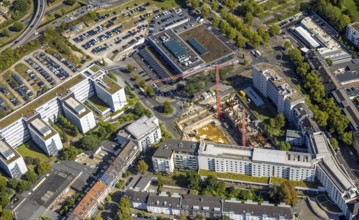 Aerial view, Hotel NH Düsseldorf City Nord, construction site and new Fishman Tower, Mercedes-Benz