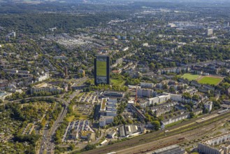 Aerial view, local view and residential area Mörsenbroicher Ei, ARAG high-rise office building,