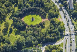 Aerial view, memorial monument Innere Festigungby Jupp Rübsam, cultural monument in the tree