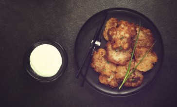 Potato pancakes, pancakes with sour cream, Belarusian dish, homemade, no people