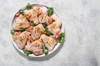 Marinated chicken wings prepared for grilling with spices and fresh herbs ready for cooking