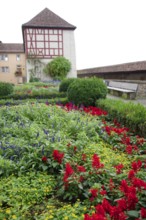 Flower bed at Comburg Castle, Benedictine monastery, Way of St James, pilgrimage route, pilgrims,