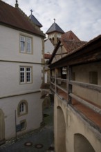 Medieval battlements at Comburg Castle, Benedictine monastery, Way of St James, pilgrimage route,