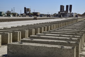 Cinder blocks lie on the ground and dried. Atyrau, Kazakhstan