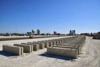 Cinder blocks lie on the ground and dried. Atyrau, Kazakhstan