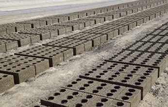 Cinder blocks lie on the ground and dried. Atyrau, Kazakhstan