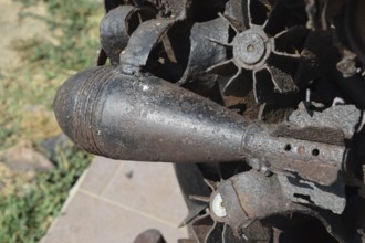 Monument of mines, grenades, bullets and shell fragments. Atyrau, Kazakhstan