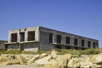 Unfinished building of gray block. Taman, Krasnodar Krai, Russia