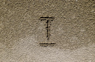 The Roman figure is one, painted on the sand. Taman, Krasnodar Krai, Russia